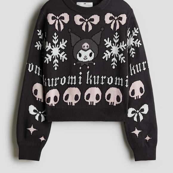 H&M Black Crew Neck Sweater with Gothic Pattern - Picture 1 of 4